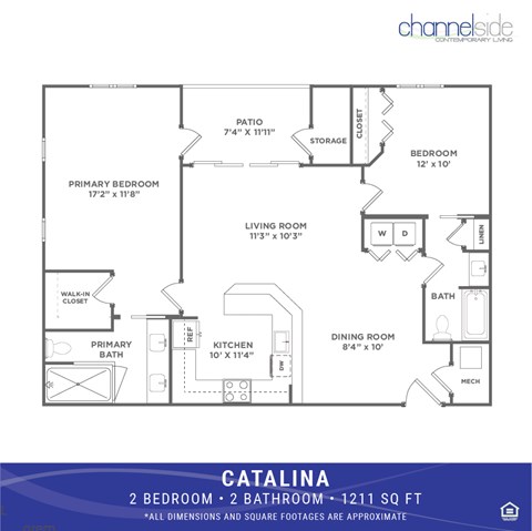 Floor plan for 2 beds, 2 baths, 1211 sqft
